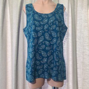NWOT Croft & Barrow Teal Paisley Tank Top, Size Large